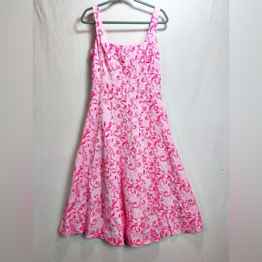 Lilly Pulitzer Linen Calina Midi Dress Size 6 Pink NWT - Picture 4 of 16